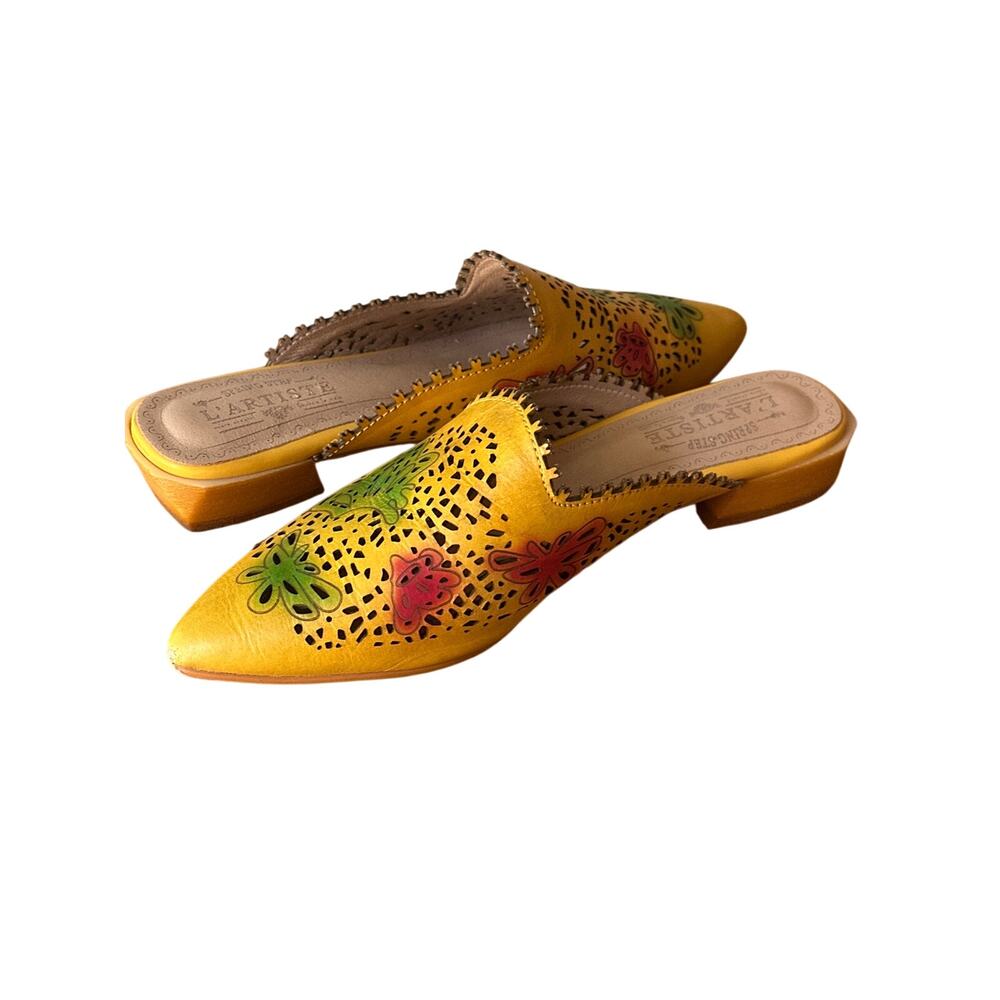 L'Artiste by Spring Step Yellow Leather Galatina Mule Art to wear - Picture 2 of 7